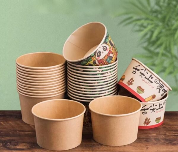 Customizable logo, biodegradable double-walled kraft paper cup, waterproof food packaging, salad, noodles, printed handle, water dispenser