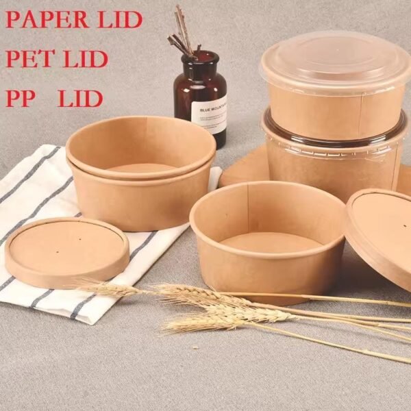 Customizable logo, biodegradable double-walled kraft paper cup, waterproof food packaging, salad, noodles, printed handle, water dispenser - Image 4
